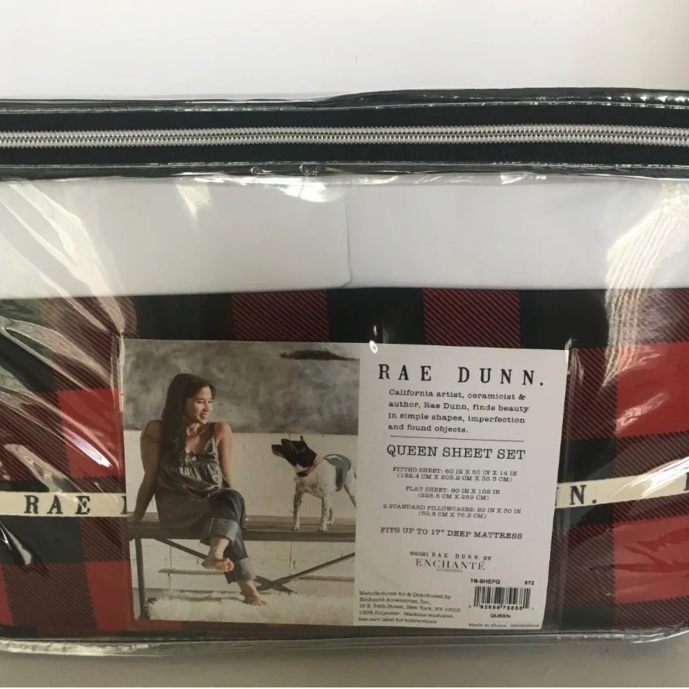 Rae Dunn BLESSED queen Sheet Set w Pillow Cases Buffalo Plaid Red Christmas - Picture 3 of 4